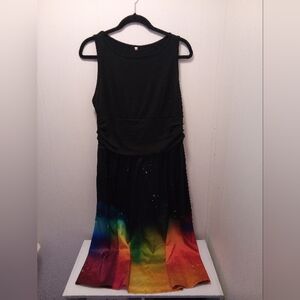 Beautiful Sleeveless Midi Dress With Colorful Galaxy Design Trim